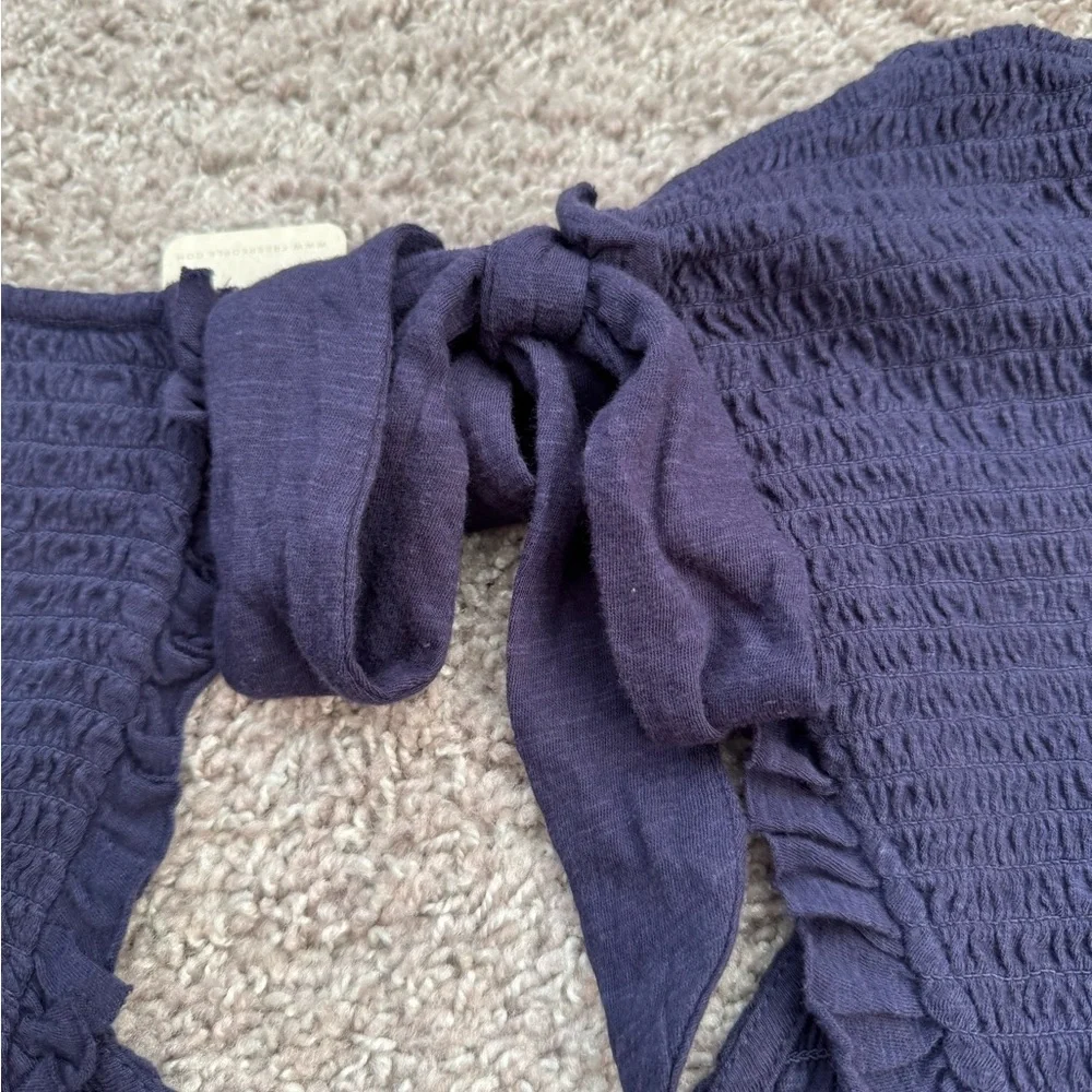 Free People Navy Smocked V-Neck Peplum Blouse